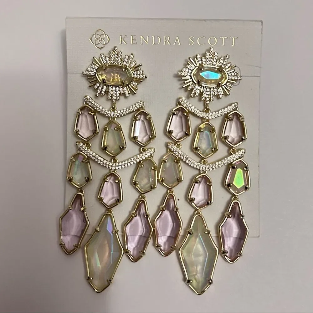 Kendra Scott Alexandria Gold Crystal Tiered Statement Drop Earrings NWT - Picture 1 of 6